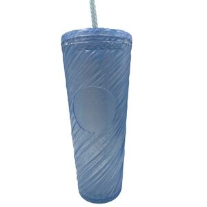 Starbucks 2024 Light Blue Spiral Textured Venti Cold Cup Tumbler 24oz with Straw